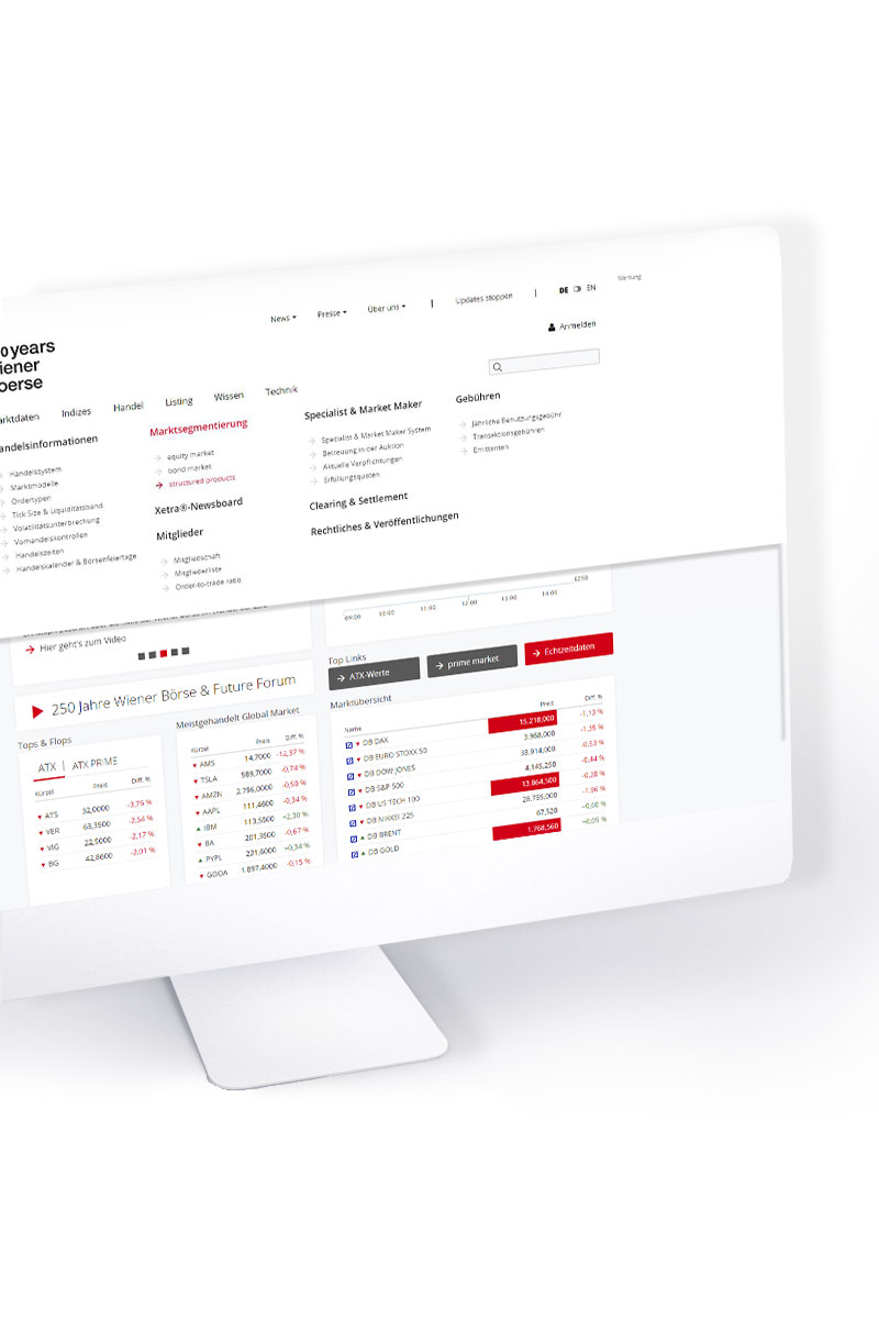 Website für Wertpapierbörse