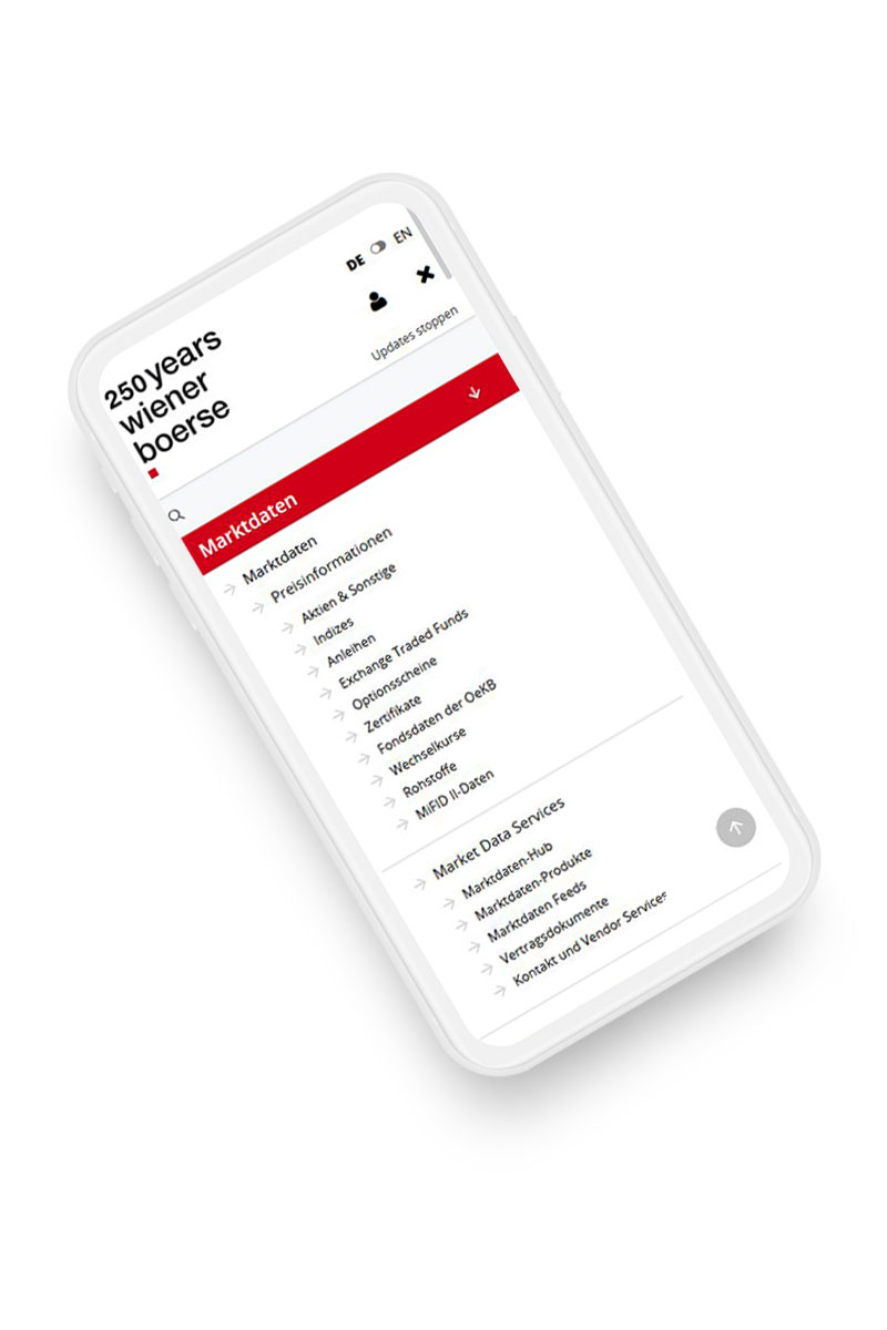 Website für Wertpapierbörse