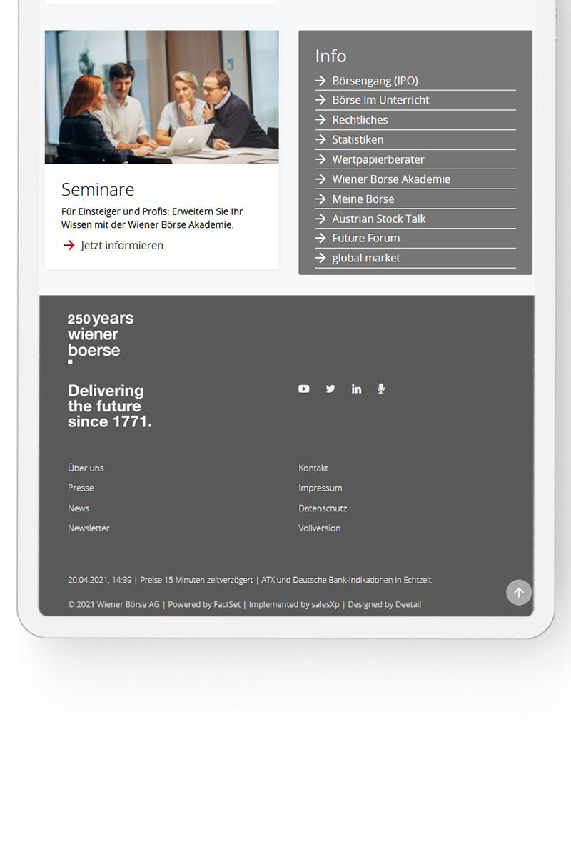 Website für Wertpapierbörse